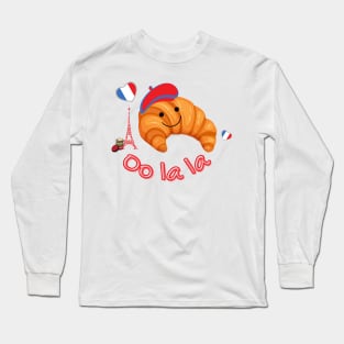 Cute French Kawaii Croissant Oo La La Long Sleeve T-Shirt